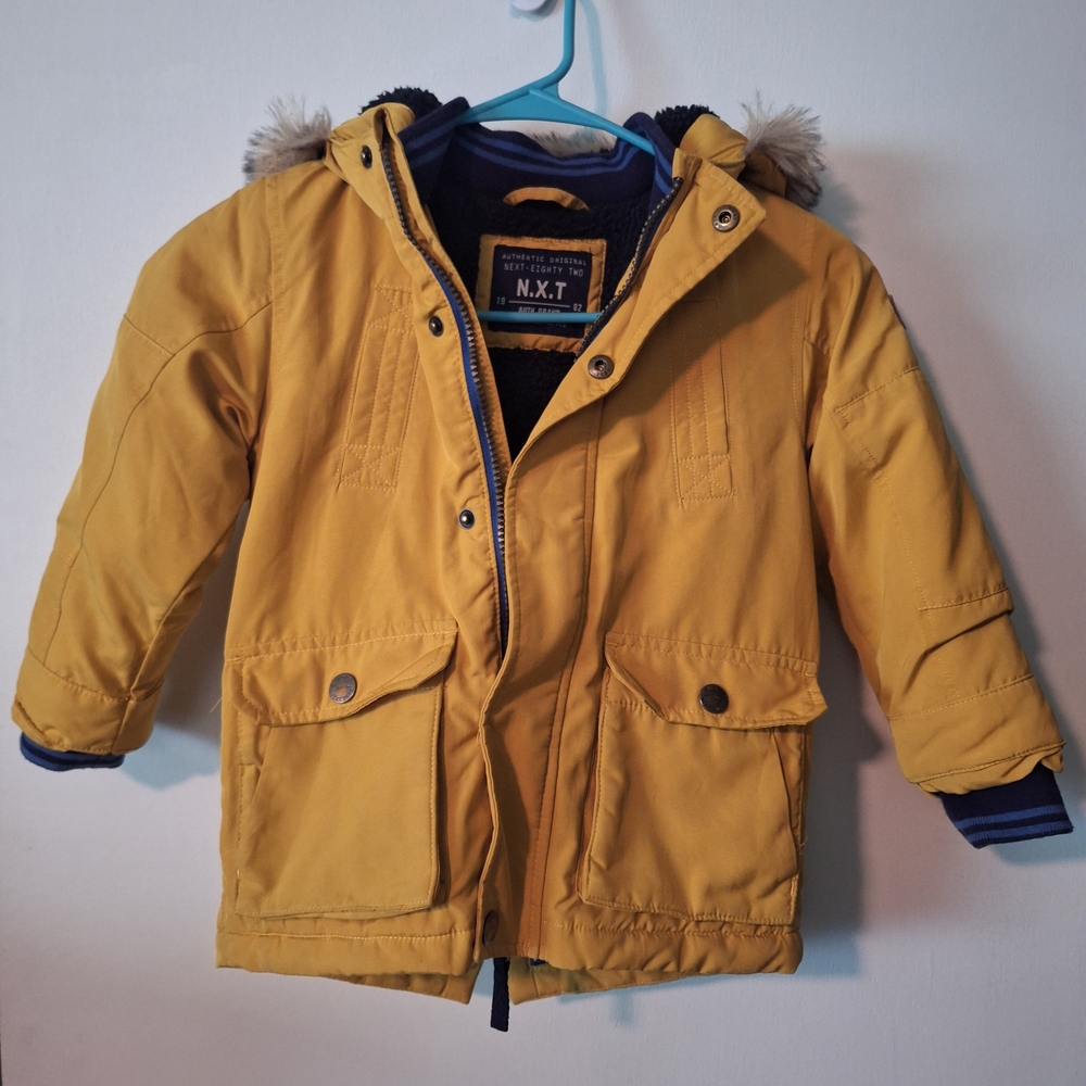 Next Yellow Puffer Jacket with Hood and Weather-Resistant Material